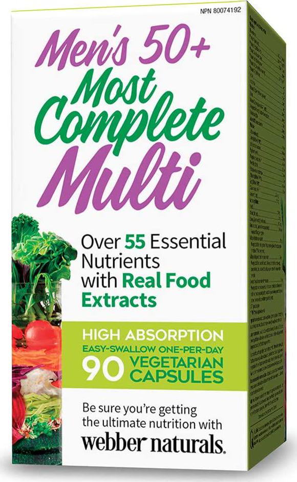 Webber Naturals Men's 50+ Most Complete Multi, 90 Vegetarian Capsules