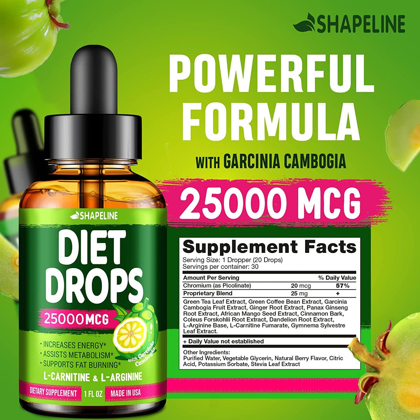 Weight Loss Drops - Appetite Suppressant for Women and Men - Made in The USA - Natural Metabolism Booster - Fast Weight Loss - Diet Drops with Garcinia Cambogia, L-Arginine and L-Glutamine 1 Fl oz