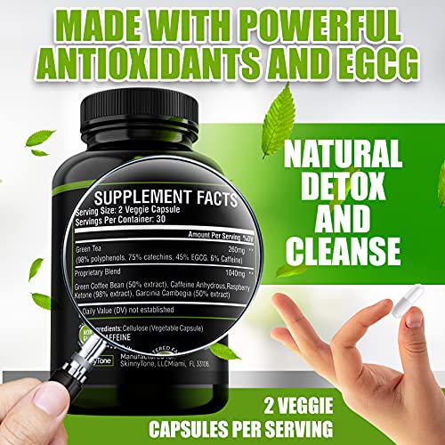 Weight Loss Green Tea Extract Fat Burner with EGCG- Natural Detox Diet Pills For Belly Fat that Work Fast for Women 6-Metabolism Booster-Thermogenic Supplements-Carb Blocker-Appetite Suppressant -60ct