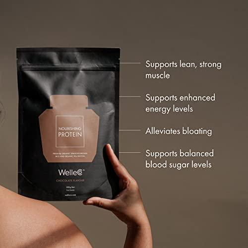 WelleCo, Nourishing Protein, Premium Organic Sprouted Brown Rice and Pea Protein, Chocolate Flavour, 300g Pouch, Refill for Your Glass Caddy