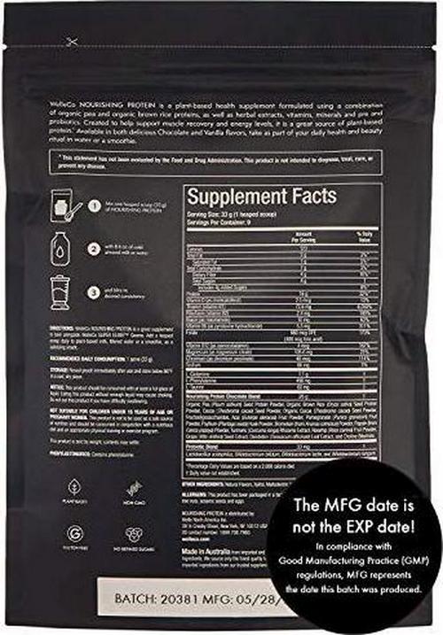 WelleCo, Nourishing Protein, Premium Organic Sprouted Brown Rice and Pea Protein, Chocolate Flavour, 300g Pouch, Refill for Your Glass Caddy