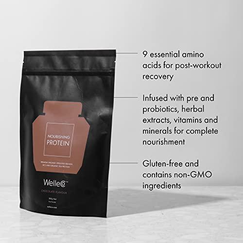 WelleCo, Nourishing Protein, Premium Organic Sprouted Brown Rice and Pea Protein, Chocolate Flavour, 300g Pouch, Refill for Your Glass Caddy