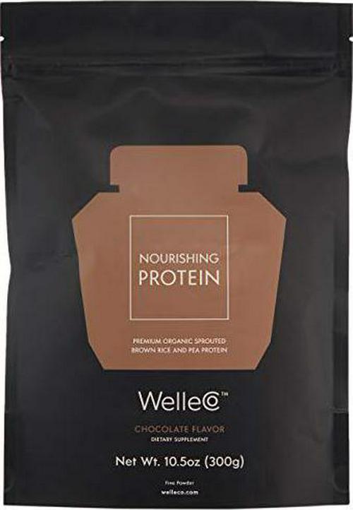 WelleCo, Nourishing Protein, Premium Organic Sprouted Brown Rice and Pea Protein, Chocolate Flavour, 300g Pouch, Refill for Your Glass Caddy