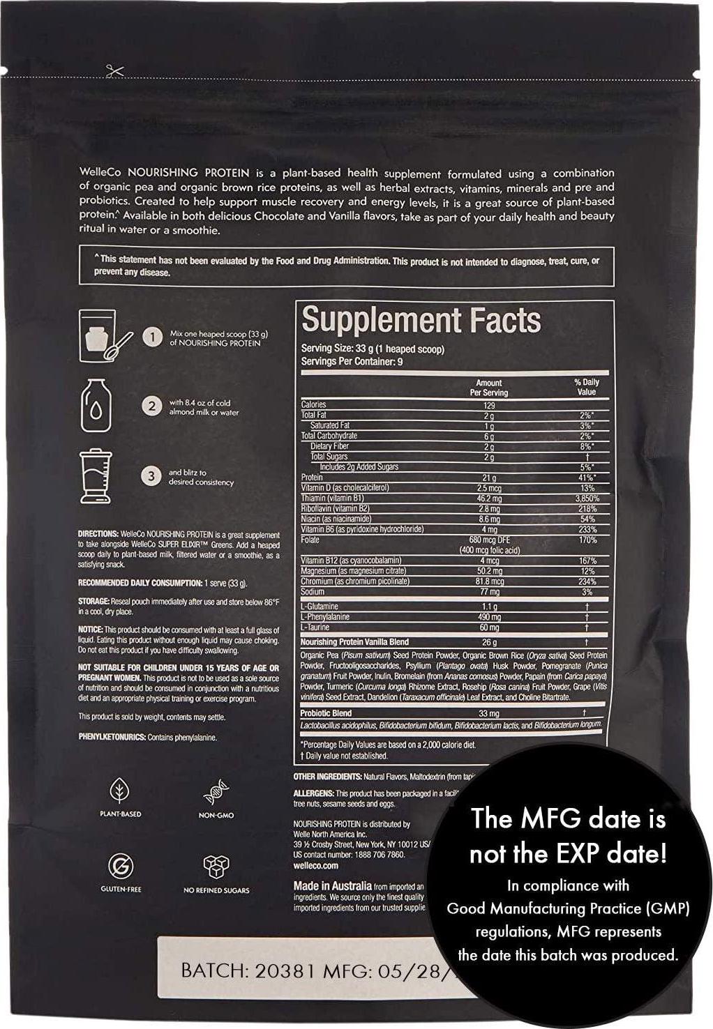 WelleCo | Nourishing Protein | Premium Organic Sprouted Brown Rice and Pea Protein |Refill for your Glass Caddy