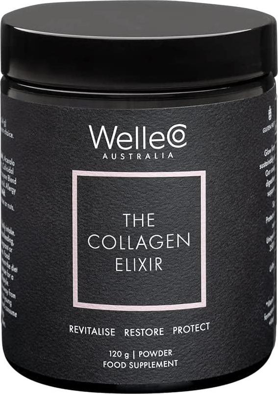WelleCo, The Collagen Elixir, Unflavoured Powder, Marine Collage Peptide with Vitamin C and Hyaluronic Acid, Supports Glowing Skin, Strong Hair and Nails, 120g (4.23oz)