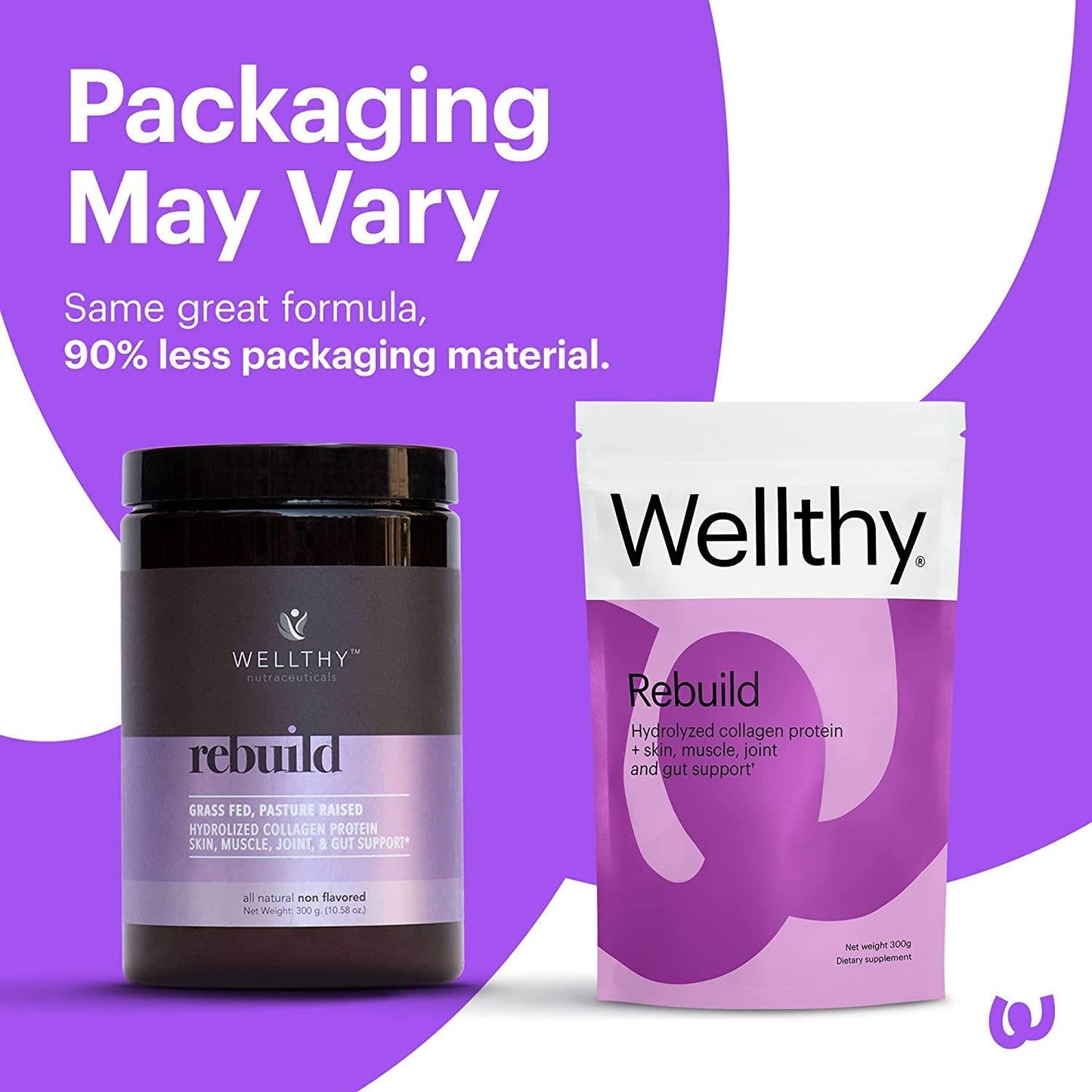 Wellthy Rebuild Hydrolyzed Collagen Peptides - Grass Fed, Pasture Raised Collagen Protein - Vital Supplements for Hair Growth, Skin, Nail and Gut Health - Multi Peptides Helps Build Muscle