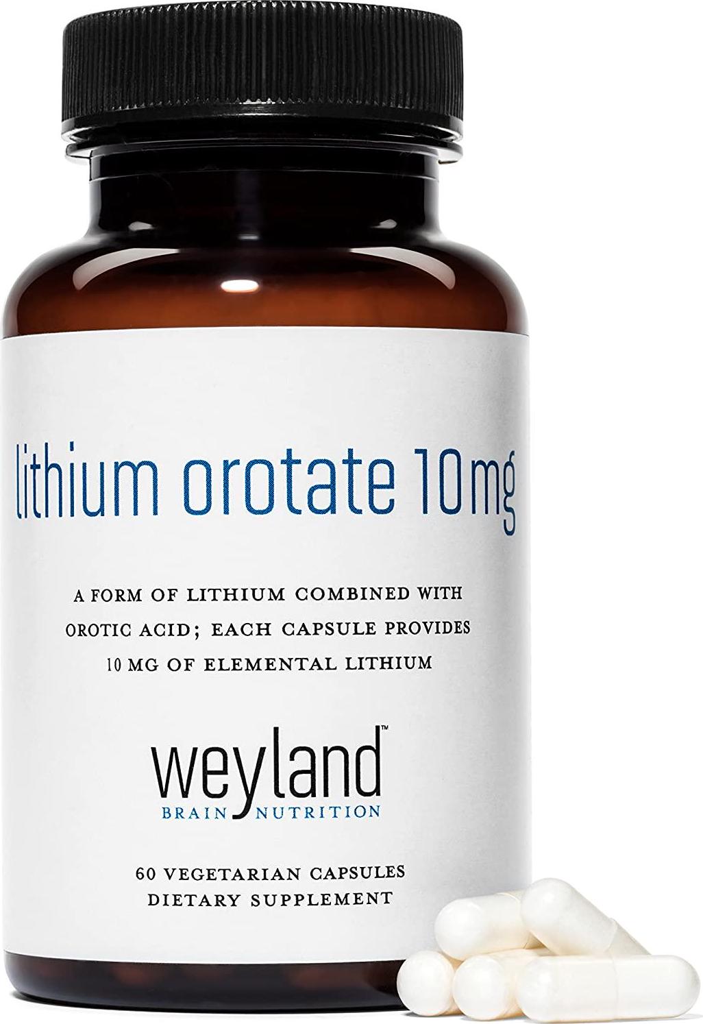 Weyland Brain Nutrition: Lithium Orotate 10mg (3 Bottles), 180 Vegetarian Capsules, Lithium Supplement Supports Healthy Mood, Behavior, Memory and Wellness