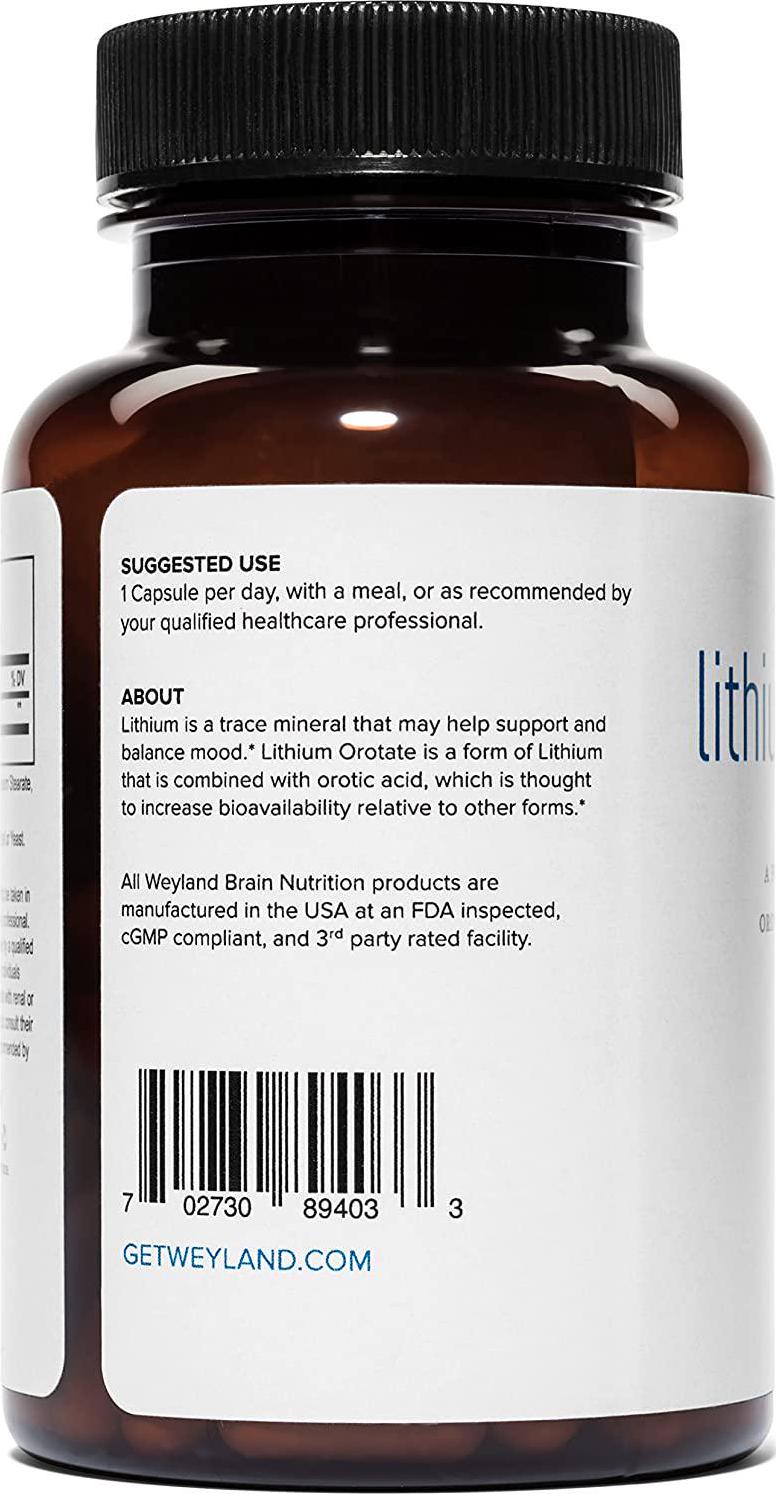 Weyland Brain Nutrition: Lithium Orotate 10mg (3 Bottles), 180 Vegetarian Capsules, Lithium Supplement Supports Healthy Mood, Behavior, Memory and Wellness