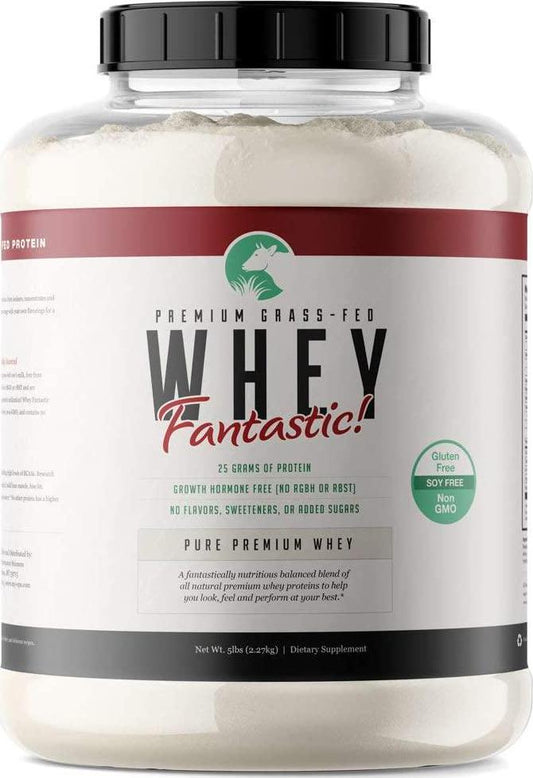 Whey Fantastic 5LB 100% Pure Grass Fed Whey Protein - Unflavored Bulk - Optimum Blend of Undenatured Whey Isolate, Concentrate and Hydrolysate - Non-GMO, Soy and Gluten Free - 75 Servings