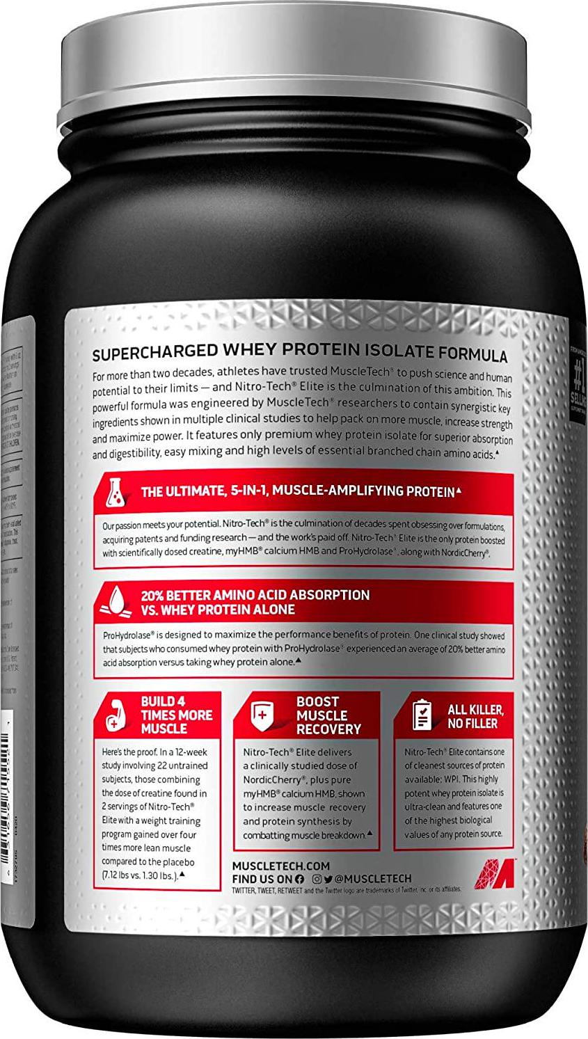 Whey Protein Isolate | MuscleTech Nitro-Tech Elite Isolate | Whey Isolate Protein Powder for Muscle Gain | Protein Shakes for Men and Women | Muscle Builder | Belgian Chocolate, 2.2 lbs (23 Servings)