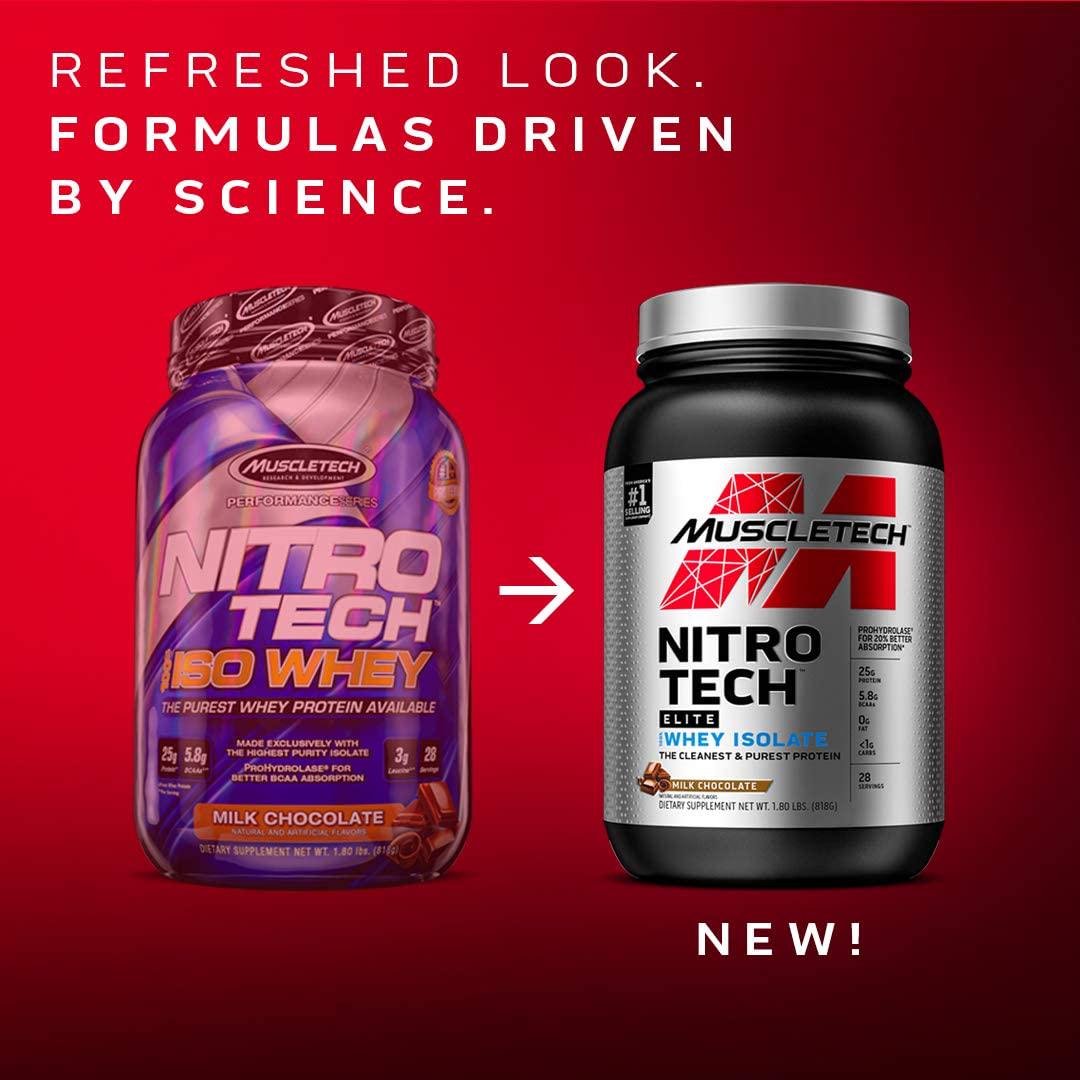Whey Protein Isolate, MuscleTech Nitro-Tech Elite 100% Whey Isolate Protein Powder, Whey Protein Powder for Women and Men, Creatine Supplements, Vanilla Protein Powder, 820 g (29 Servings)