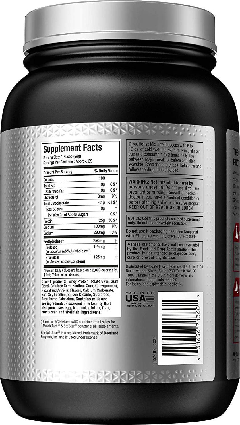 Whey Protein Isolate, MuscleTech Nitro-Tech Elite 100% Whey Isolate Protein Powder, Whey Protein Powder for Women and Men, Creatine Supplements, Vanilla Protein Powder, 820 g (29 Servings)