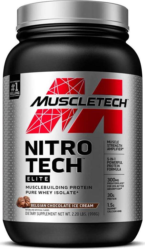 Whey Protein Isolate | MuscleTech Nitro-Tech Elite Isolate | Whey Isolate Protein Powder for Muscle Gain | Protein Shakes for Men and Women | Muscle Builder | Belgian Chocolate, 2.2 lbs (23 Servings)