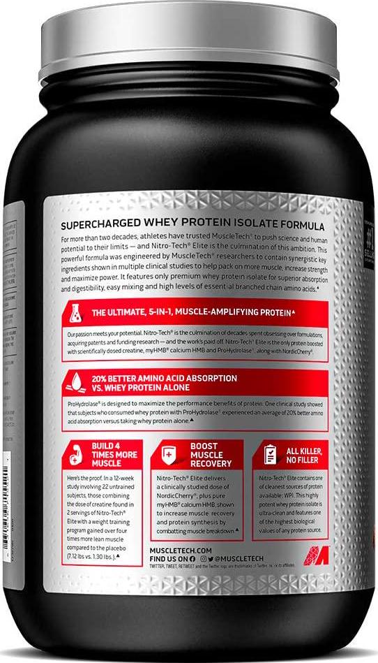 Whey Protein Isolate | MuscleTech Nitro-Tech Elite Isolate | Whey Isolate Protein Powder for Muscle Gain | Protein Shakes for Men and Women | Muscle Builder | Belgian Chocolate, 2.2 lbs (23 Servings)