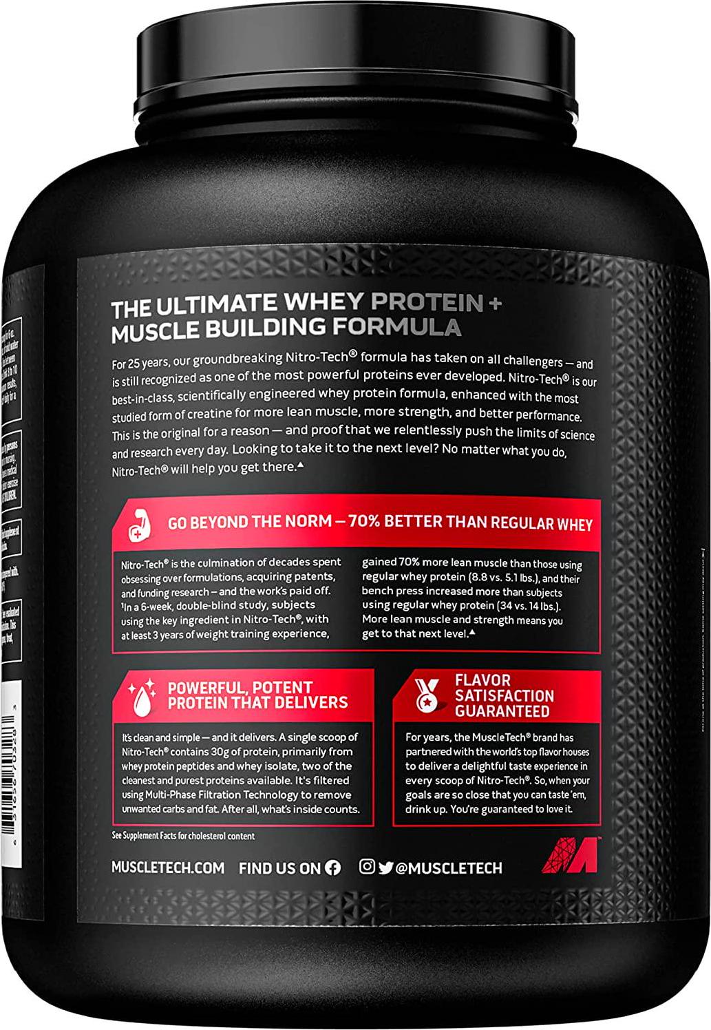 Whey Protein Powder | MuscleTech Nitro-Tech Whey Protein Isolate and Peptides | Milk Chocolate, 4 Pound (Pack of 1), 40 Servings