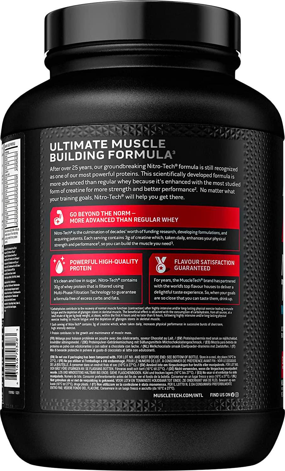 Whey Protein Powder | MuscleTech Nitro-Tech Whey Protein Isolate and Peptides | Milk Chocolate, 4 Pound (Pack of 1), 40 Servings