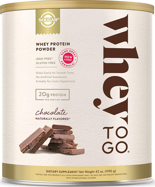 Whey To Go Protein Powder Natural Chocolate Cocoa Bean Flavor By Solgar - 41 oz