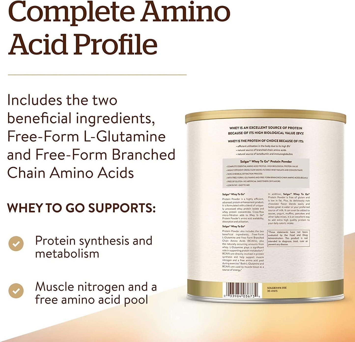 Whey To Go Protein Powder Natural Chocolate Cocoa Bean Flavor By Solgar - 41 oz