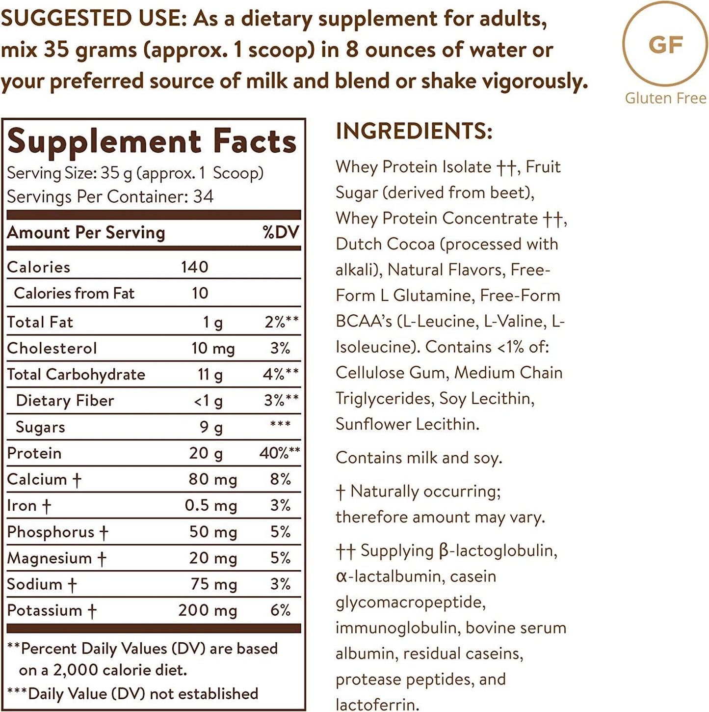 Whey To Go Protein Powder Natural Chocolate Cocoa Bean Flavor By Solgar - 41 oz