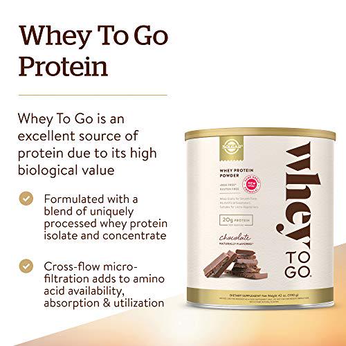 Whey To Go Protein Powder Natural Chocolate Cocoa Bean Flavor By Solgar - 41 oz