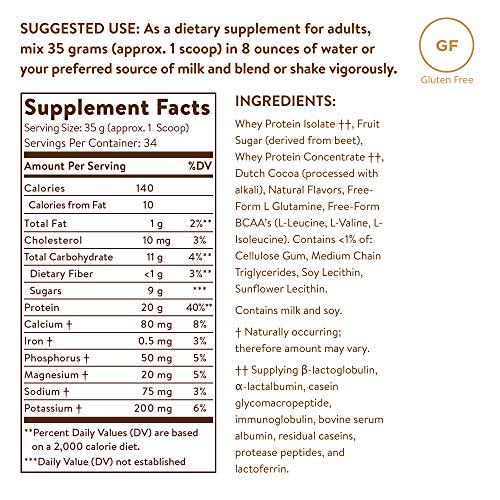 Whey To Go Protein Powder Natural Chocolate Cocoa Bean Flavor By Solgar - 41 oz