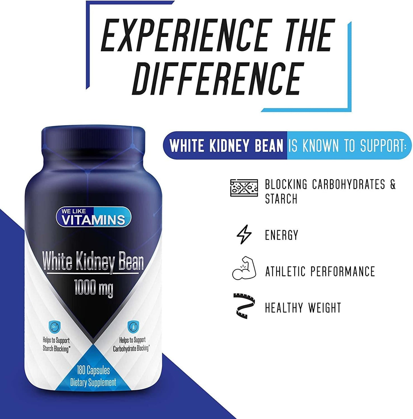 White Kidney Bean 1000mg 180 Capsules White Kidney Bean Supplement Helps to Support Carbohydrate and Starch Blocking for Healthy Weigh