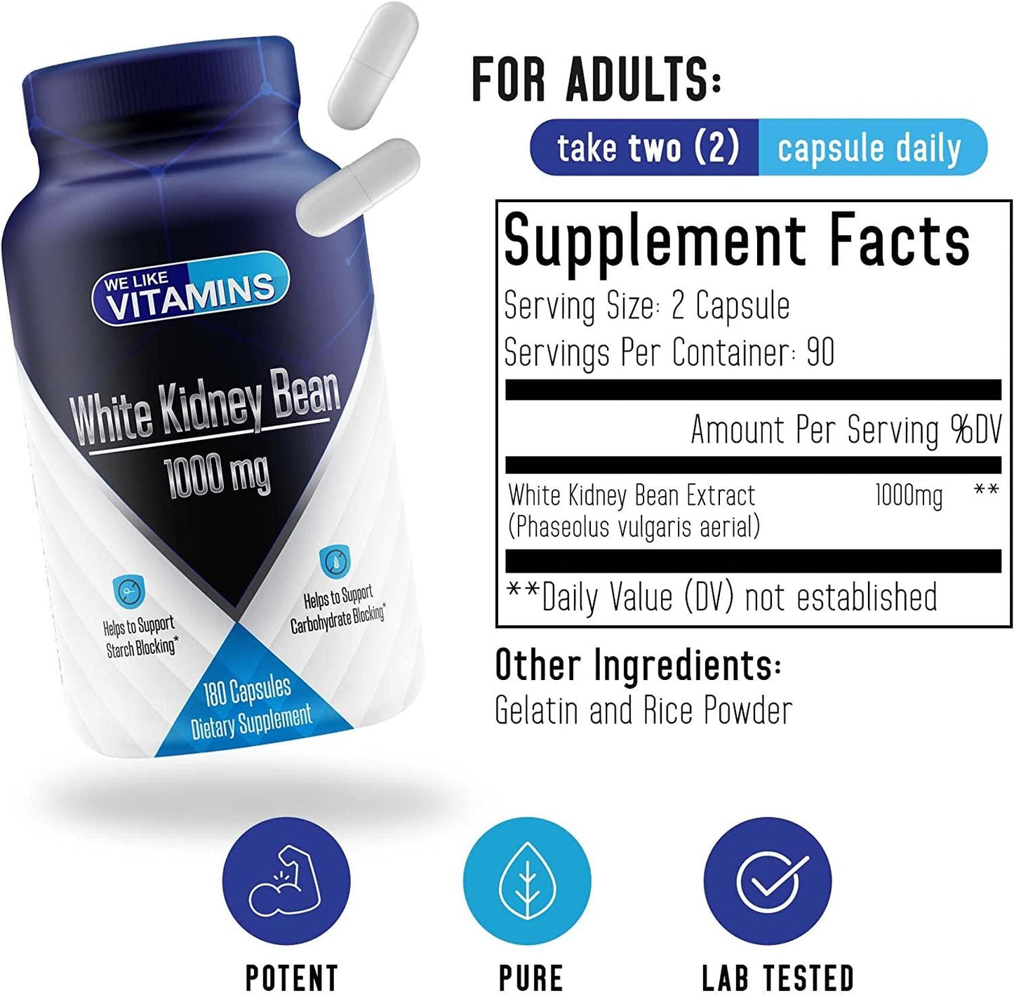 White Kidney Bean 1000mg 180 Capsules White Kidney Bean Supplement Helps to Support Carbohydrate and Starch Blocking for Healthy Weigh