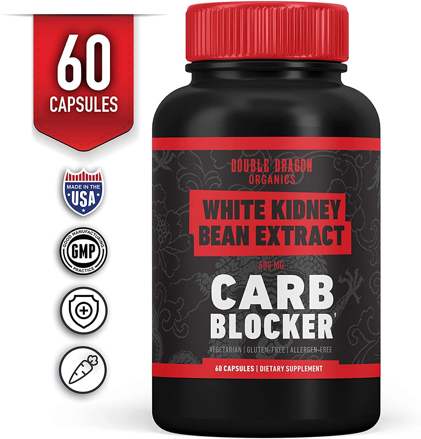 White Kidney Bean Extract - 100% Pure Carb Blocker - Keto Carb Blocker- Double Dragon Organics (60 Caps / 600MG)
