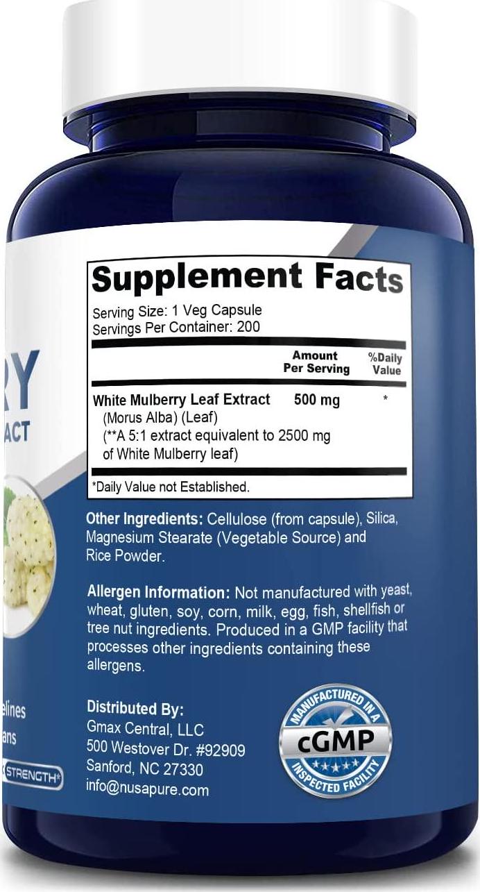 White Mulberry Leaf Extract 2500 mg 200 Veggie Caps ( Vegetarian, Non-GMO and Gluten-Free)