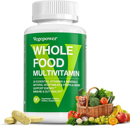 Whole Food Multivitamin for Men Women - with 65+ Vitamins, Minerals, Organic Nature Powder and Extracts - Whole Food Supplement for Energy, Gut, Immune Health - All Natural, Non-GMO 90 Vegan Tablets
