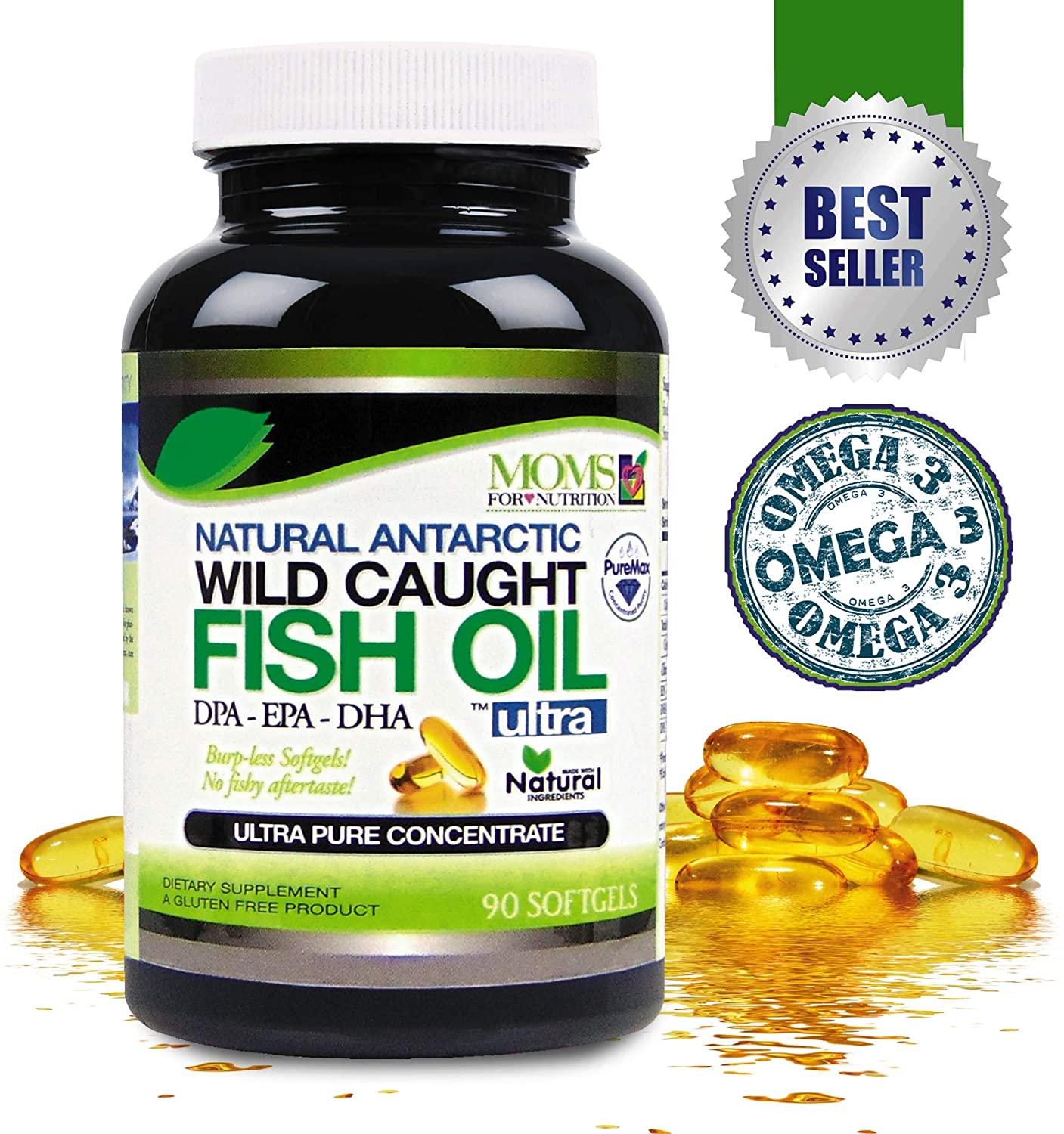 Wild Caught Natural DPA Fish Oil by Moms For Nutrition - Sustainable Omega 3 DPA-EPA-DHA 2,900 Milligram Fish Oil Supplement - Ultra Pure Triple Strength Concentrate - Burp-Less Soft-Gels
