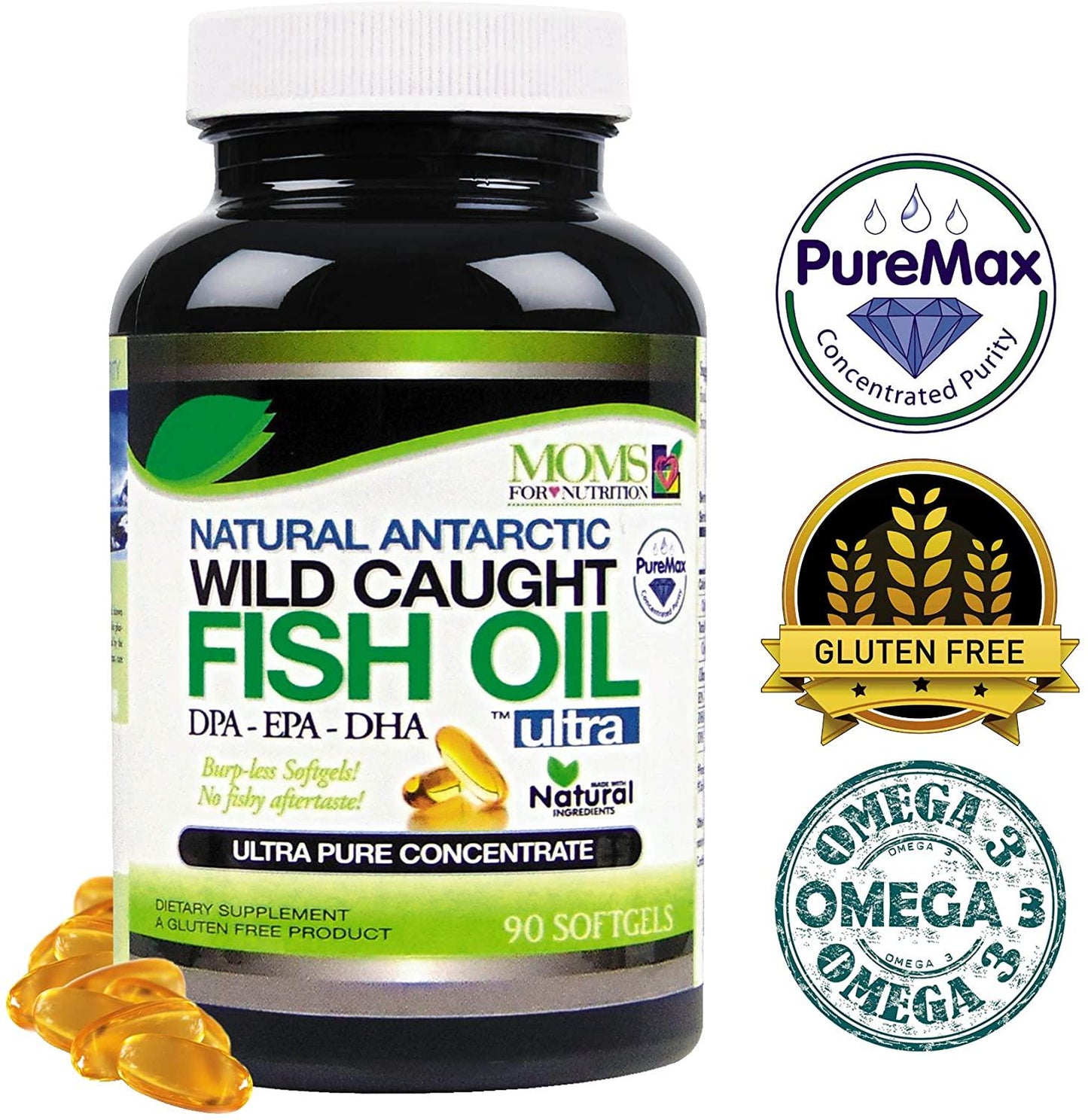 Wild Caught Natural DPA Fish Oil by Moms For Nutrition - Sustainable Omega 3 DPA-EPA-DHA 2,900 Milligram Fish Oil Supplement - Ultra Pure Triple Strength Concentrate - Burp-Less Soft-Gels