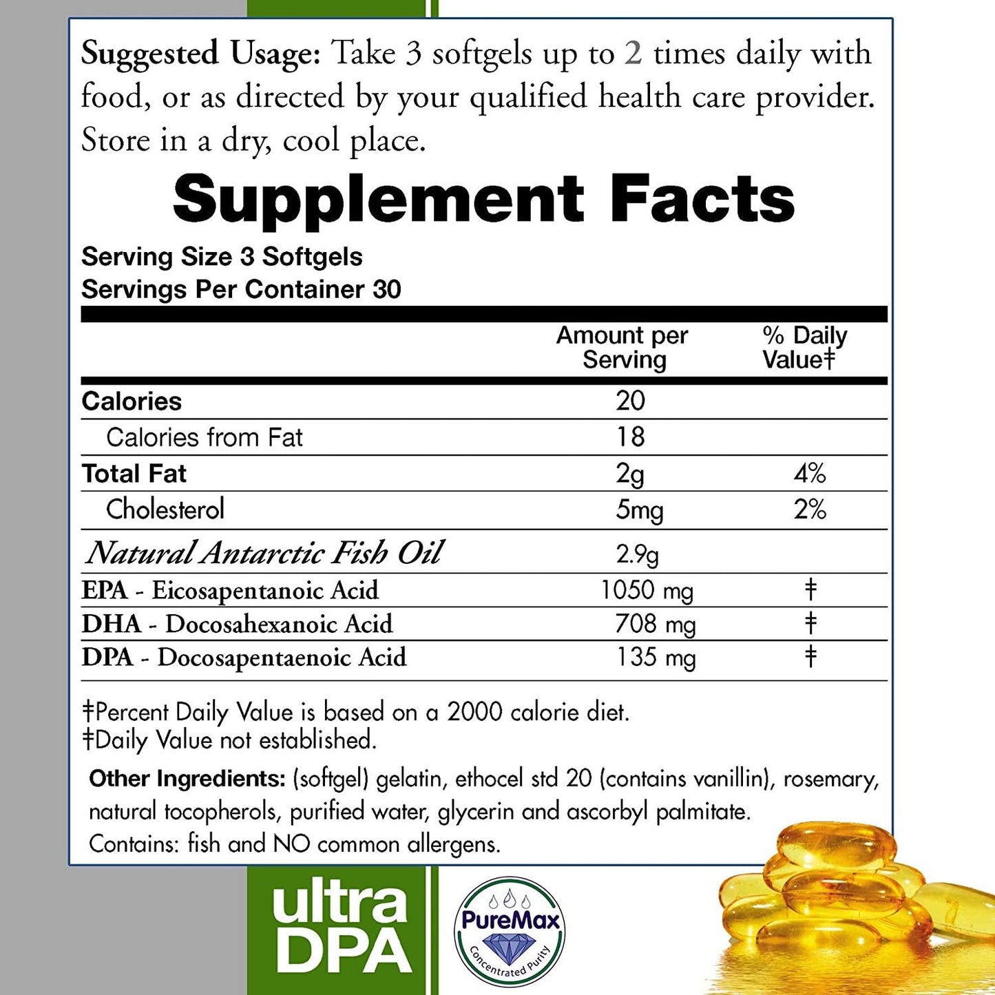 Wild Caught Natural DPA Fish Oil by Moms For Nutrition - Sustainable Omega 3 DPA-EPA-DHA 2,900 Milligram Fish Oil Supplement - Ultra Pure Triple Strength Concentrate - Burp-Less Soft-Gels
