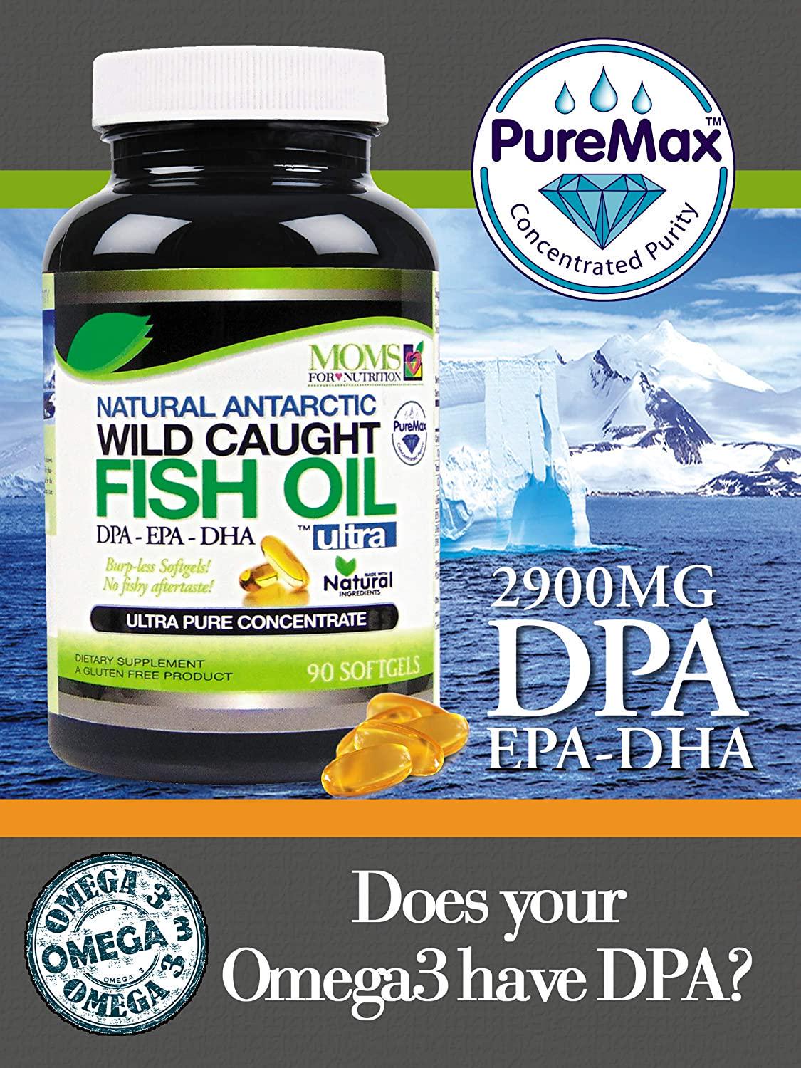 Wild Caught Natural DPA Fish Oil by Moms For Nutrition - Sustainable Omega 3 DPA-EPA-DHA 2,900 Milligram Fish Oil Supplement - Ultra Pure Triple Strength Concentrate - Burp-Less Soft-Gels
