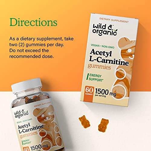Wild and Organic Acetyl L-Carnitine Gummies - Natural Dietary Supplement - 1500mg ALCAR to Support Weight Management, Boost Energy and Metabolism, Cognitive and Immune System Function - 60 Chews per Bottle
