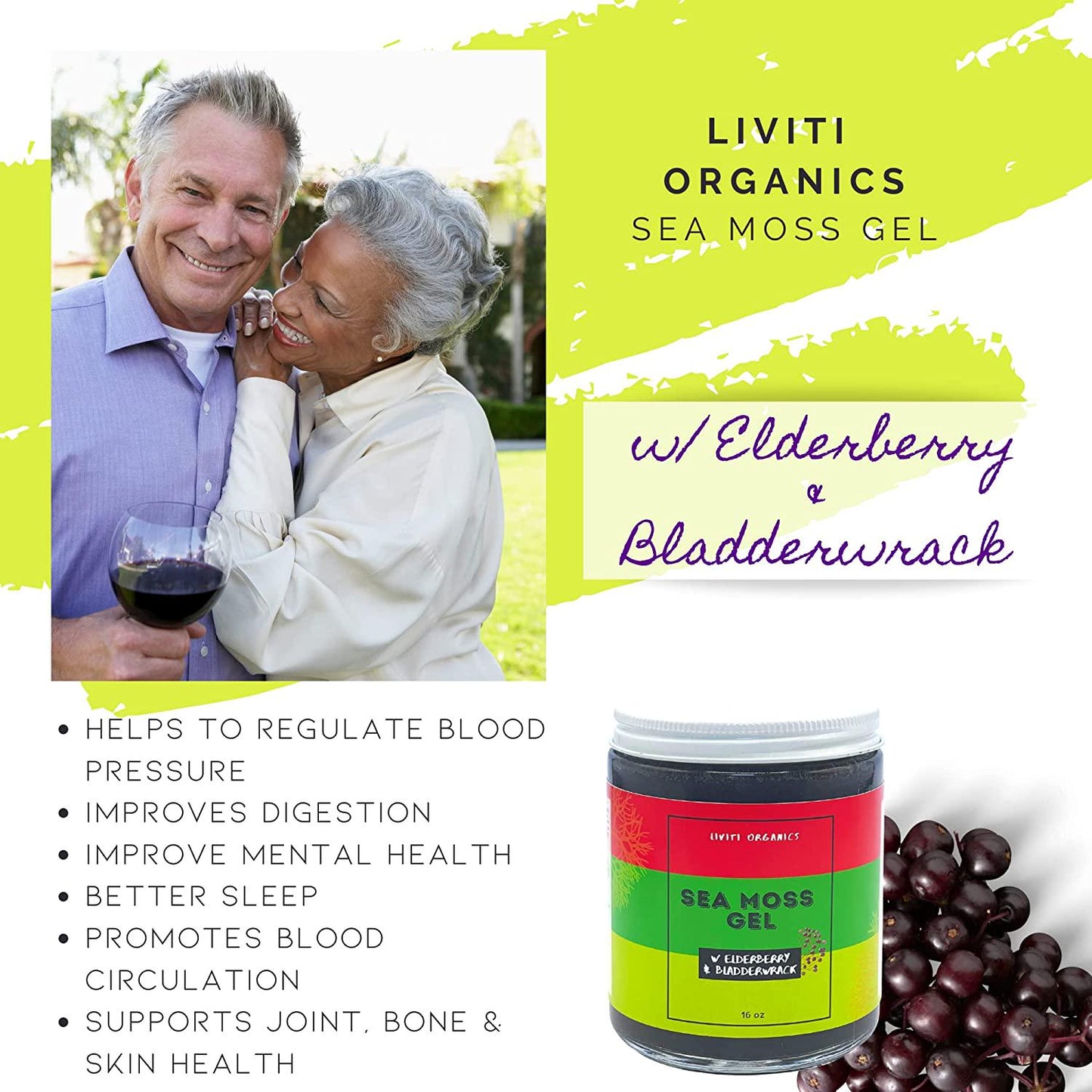 Wildcrafted Sea Moss Gel with Elderberry and Bladderwrack Organic Irish Sea Moss with 92 Minerals and Vitamins, Cell Food for Energy