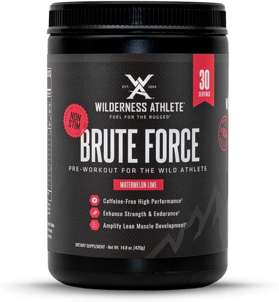 Wilderness Athlete - Brute Force (Caffeine Free Preworkout) | Stim Free Pre Workout Energy Powder Mix - Natural Energy Caffeine Free Preworkout - Workout Powder - 30 Serving Tub (Watermelon Lime)