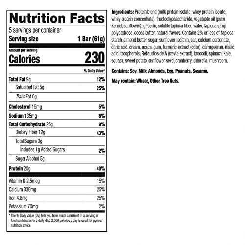 WonderFit Protein and Fiber Bar, Lemonade, 20g Protein, 12g Fiber, Gluten Free (5ct)