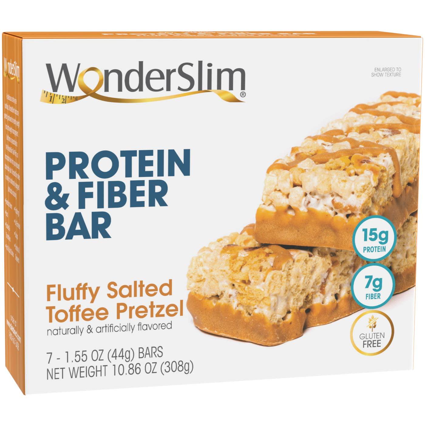 WonderSlim Protein and Fiber Bar, Salted Toffee Pretzel - 15g Protein, 7g Fiber, Gluten Free (7ct)