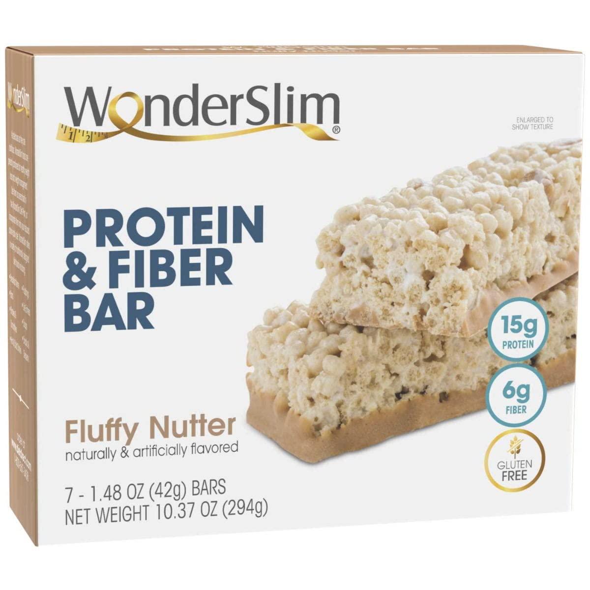 WonderSlim Protein and Fiber Bar, Fluffy Nutter - 15g Protein, 7g Fiber, 5g Sugar, 160 Calories (7ct)