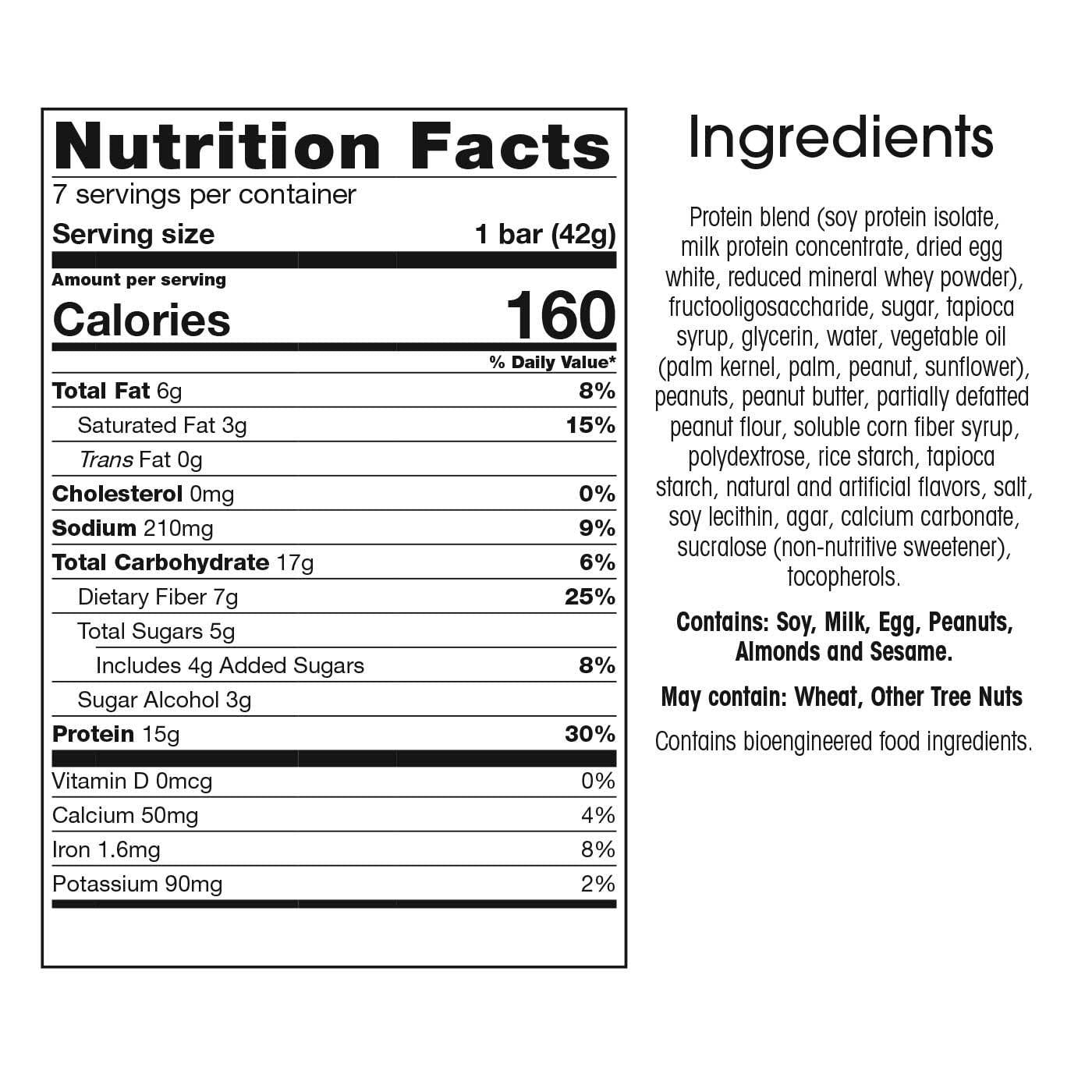 WonderSlim Protein and Fiber Bar, Fluffy Nutter - 15g Protein, 7g Fiber, 5g Sugar, 160 Calories (7ct)