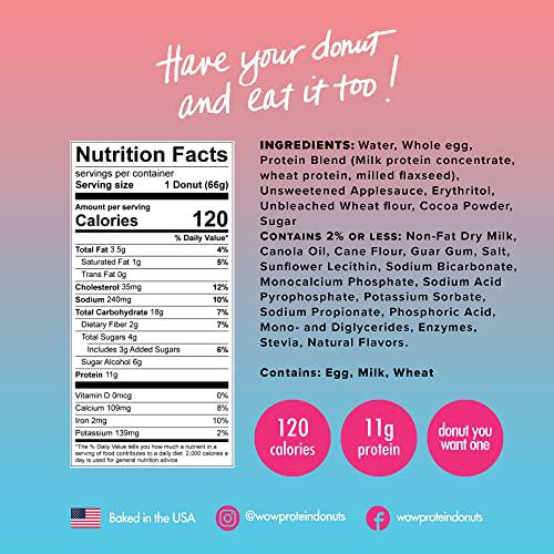 Wow! Protein Donuts, High Protein Snacks, Low Carb, Low Calorie, and Low Sugar, Healthy Snack with 11g of Protein (Chocolate, Pack of 12)