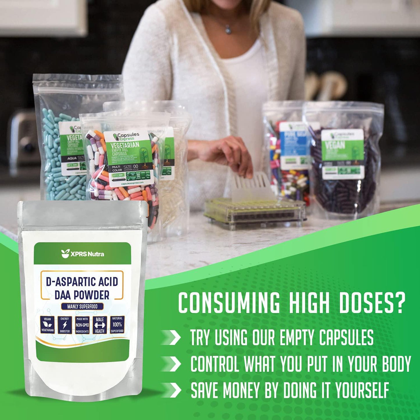 XPRS Nutra D-Aspartic Acid Powder (DAA) - D Aspartic Acid Muscle Building and Energy Supplements for Men - Vegan Friendly DAA D-Aspartic Acid Supplements (4 oz)