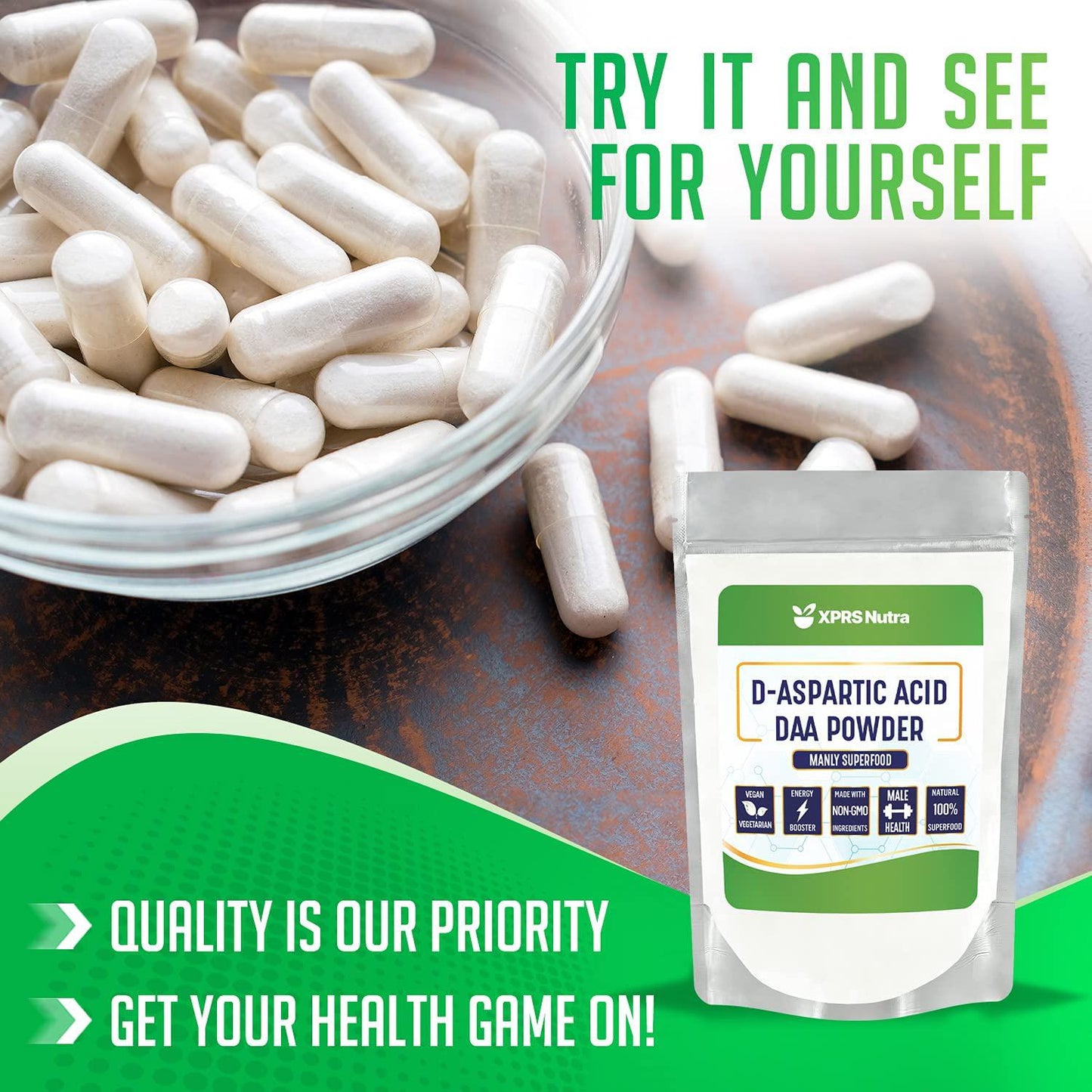 XPRS Nutra D-Aspartic Acid Powder (DAA) - D Aspartic Acid Muscle Building and Energy Supplements for Men - Vegan Friendly DAA D-Aspartic Acid Supplements (4 oz)