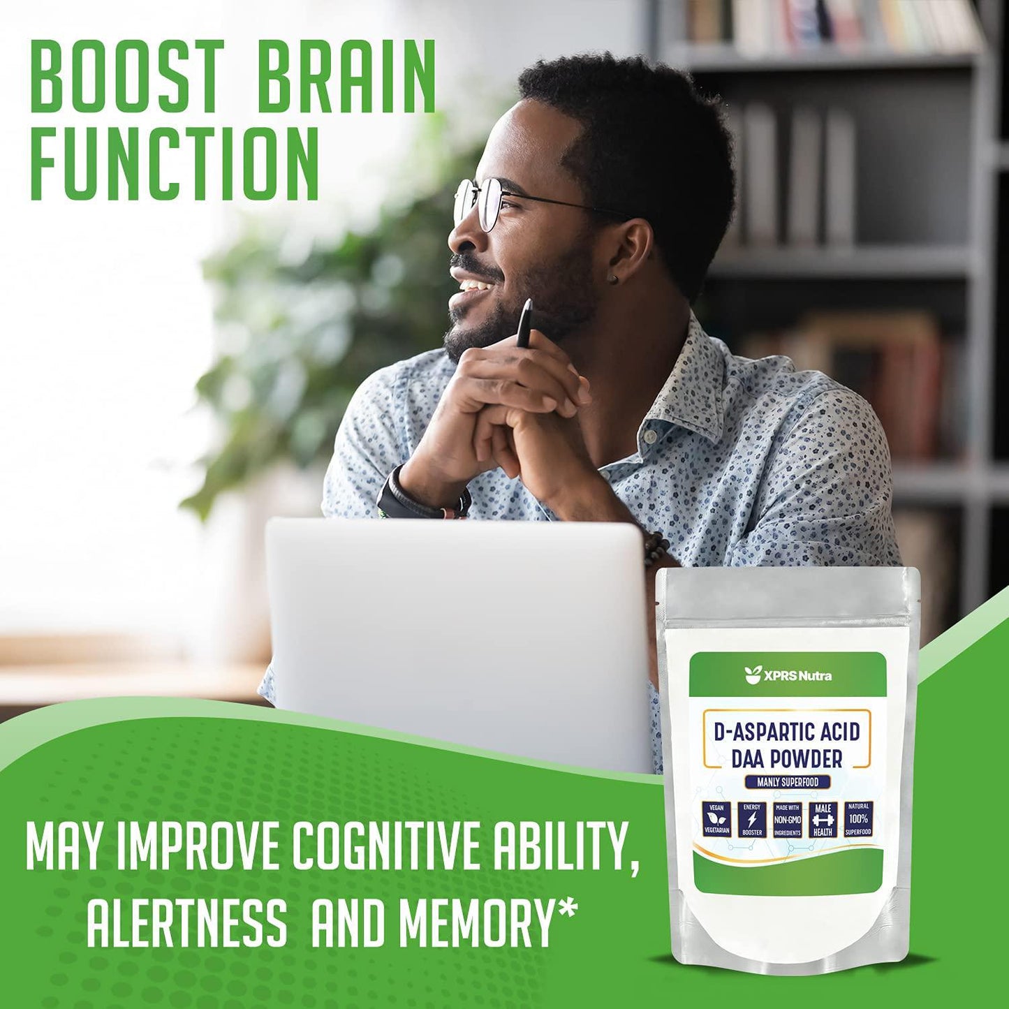 XPRS Nutra D-Aspartic Acid Powder (DAA) - D Aspartic Acid Muscle Building and Energy Supplements for Men - Vegan Friendly DAA D-Aspartic Acid Supplements (4 oz)