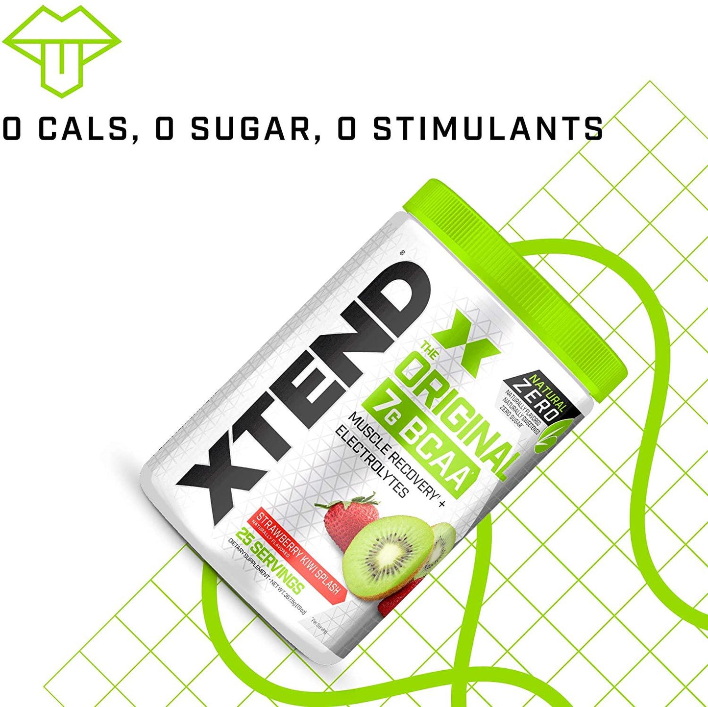 XTEND Natural Zero BCAA Powder Strawberry Kiwi Splash | Free of Artificial Sweeteners, Flavors, and Chemical Dyes | Post Workout Drink with Amino Acids | 7g BCAAs for Men and Women | 25 Servings
