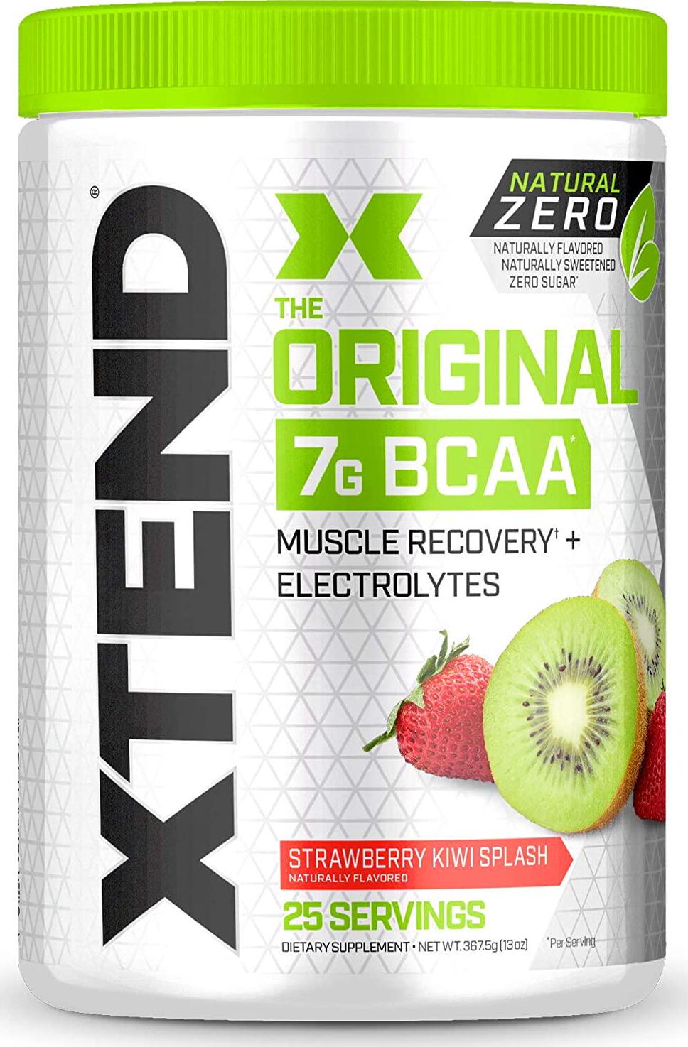 XTEND Natural Zero BCAA Powder Strawberry Kiwi Splash | Free of Artificial Sweeteners, Flavors, and Chemical Dyes | Post Workout Drink with Amino Acids | 7g BCAAs for Men and Women | 25 Servings