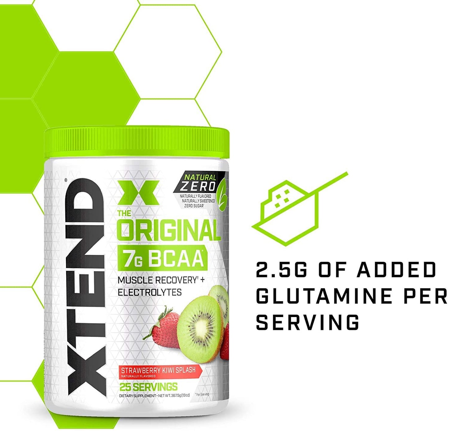 XTEND Natural Zero BCAA Powder Strawberry Kiwi Splash | Free of Artificial Sweeteners, Flavors, and Chemical Dyes | Post Workout Drink with Amino Acids | 7g BCAAs for Men and Women | 25 Servings