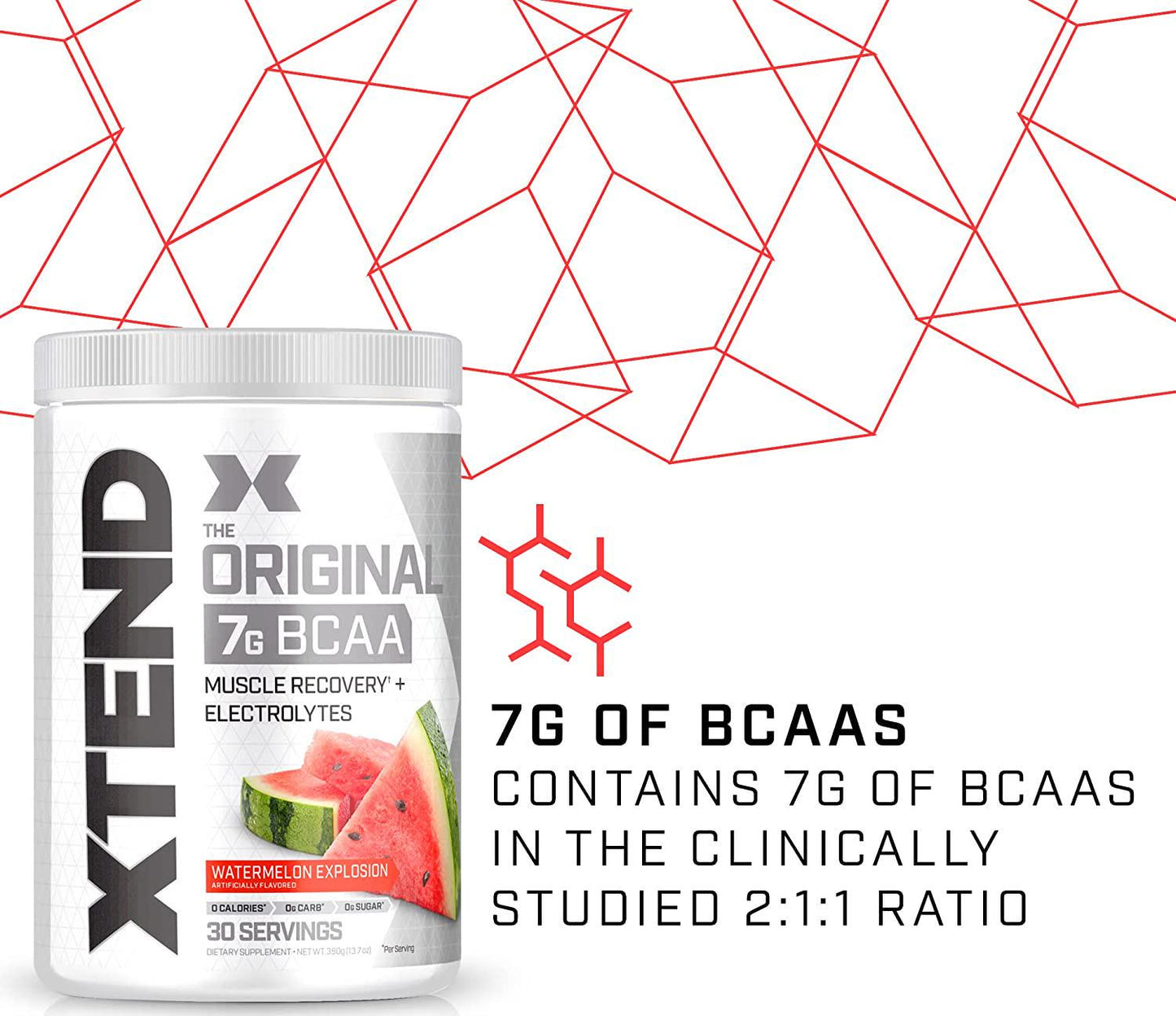 XTEND Original BCAA Powder Watermelon Explosion - Sugar Free Post Workout Muscle Recovery Drink with Amino Acids - 7g BCAAs for Men and Women - 30 Servings