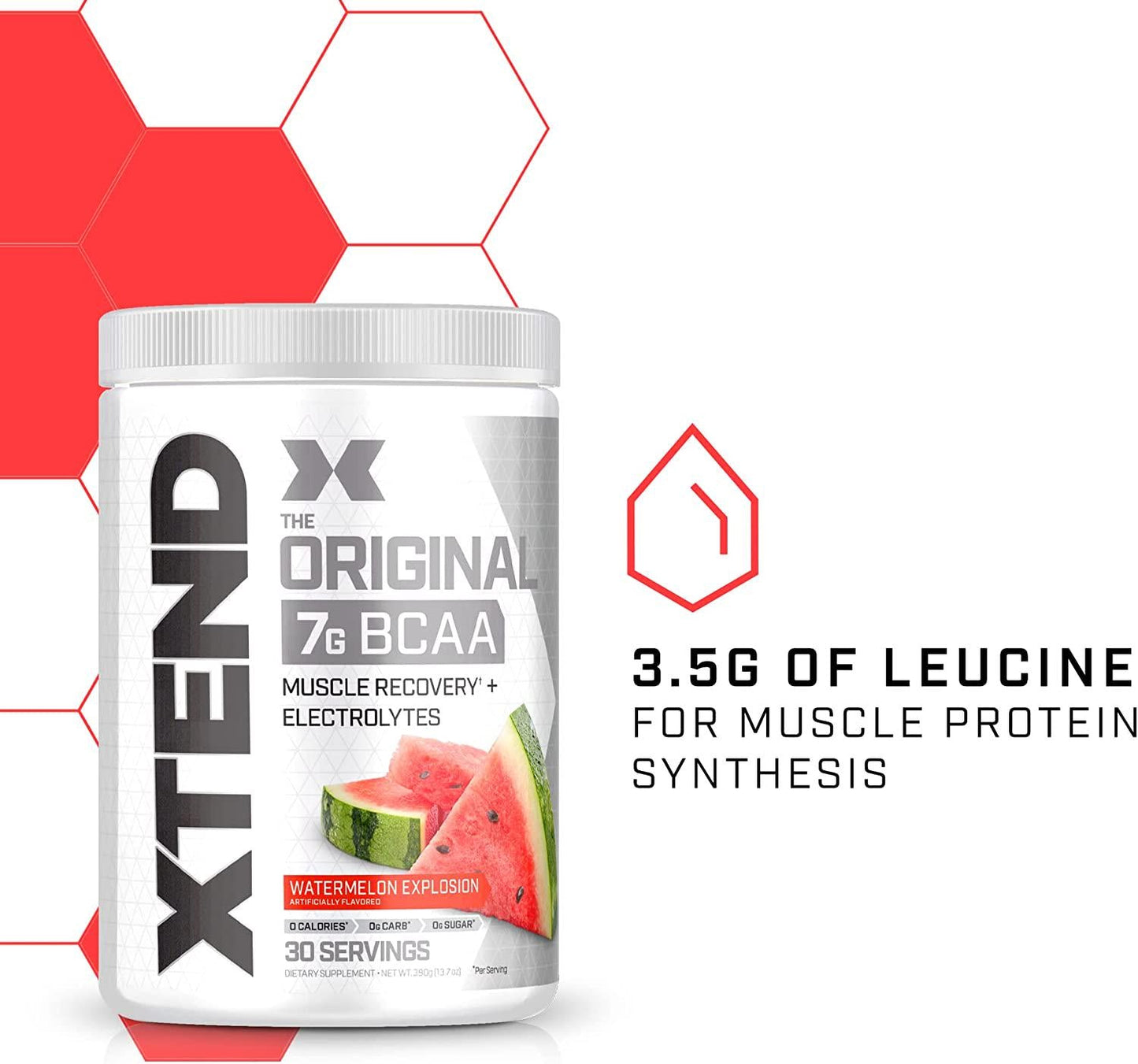 XTEND Original BCAA Powder Watermelon Explosion - Sugar Free Post Workout Muscle Recovery Drink with Amino Acids - 7g BCAAs for Men and Women - 30 Servings